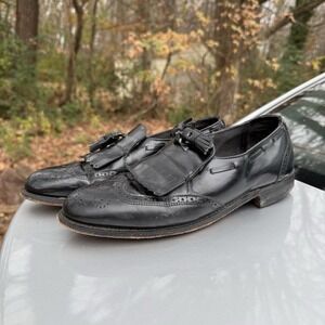 Preowned Hanover Black Wing Tip Tassel Loafers Sz 7.5 Vtg 80s Old Money Men's